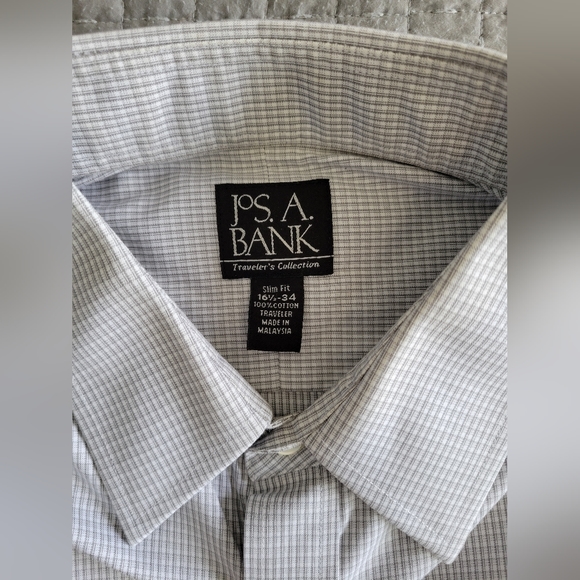 jos a bank Dress shirt long sleeve 16.5 34 gray Plaid - Picture 2 of 3